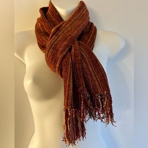 JONES NEW YORK 100% RAYON STRIPED WITH METALLIC THREADS FRINGE OBLONG SCARF